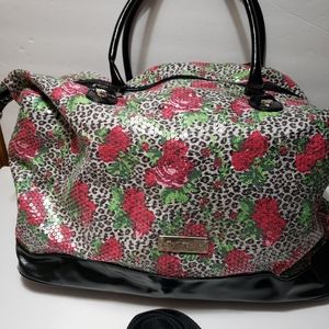 BETSEY JOHNSON Sequin Floral Cheetah Weekender Travel Tote Bag